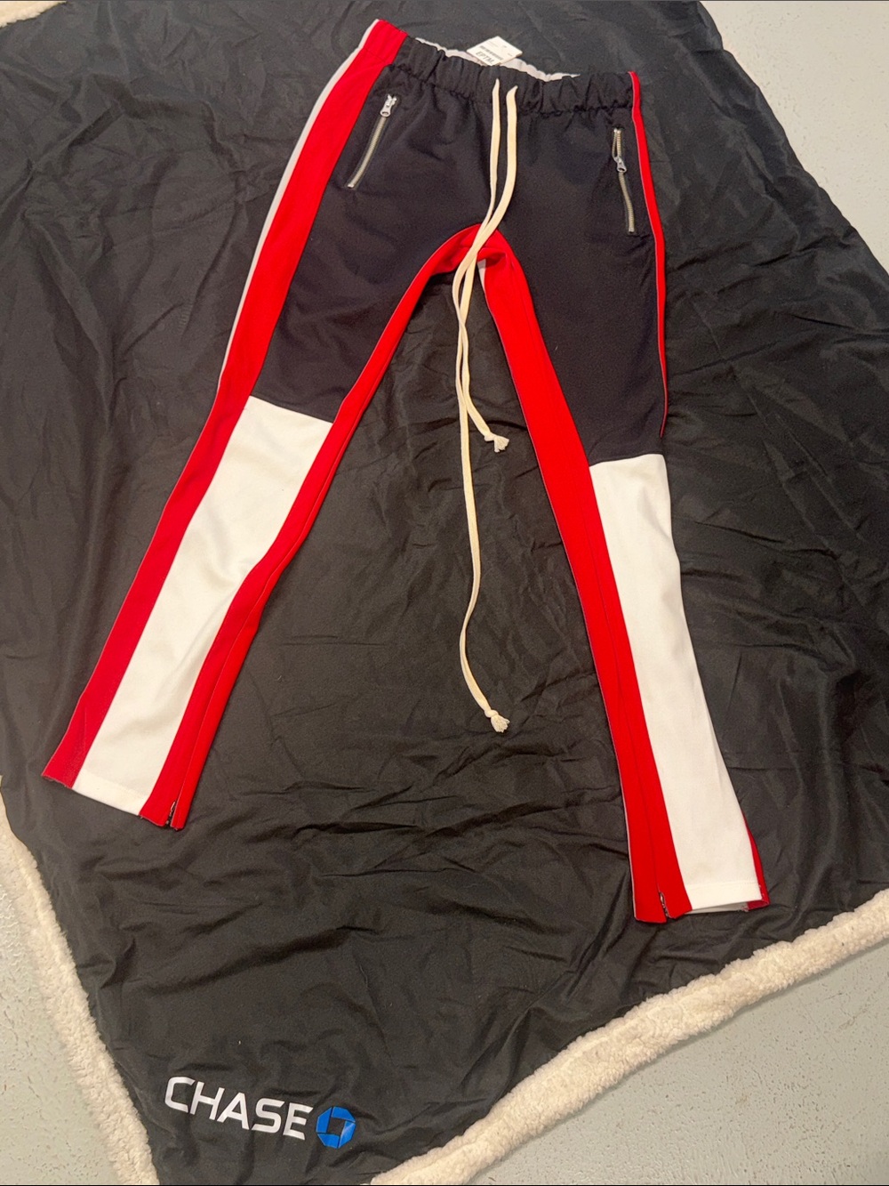 Men's Red & Black Contrast Track Joggers with White Panels